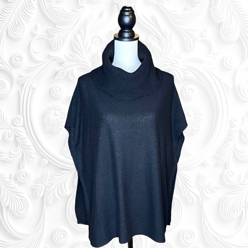 Halogen Cashmere Wool Blend Black Cowlneck Poncho Sweater XS/S Oversized